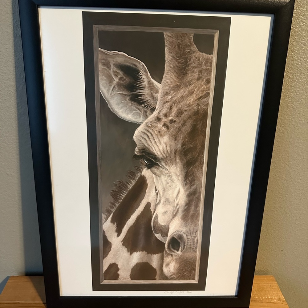 Framed Giraffe print with white matte
